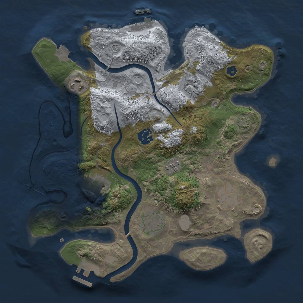 Rust Map: Procedural Map, Size: 3000, Seed: 2074100225, 12 Monuments