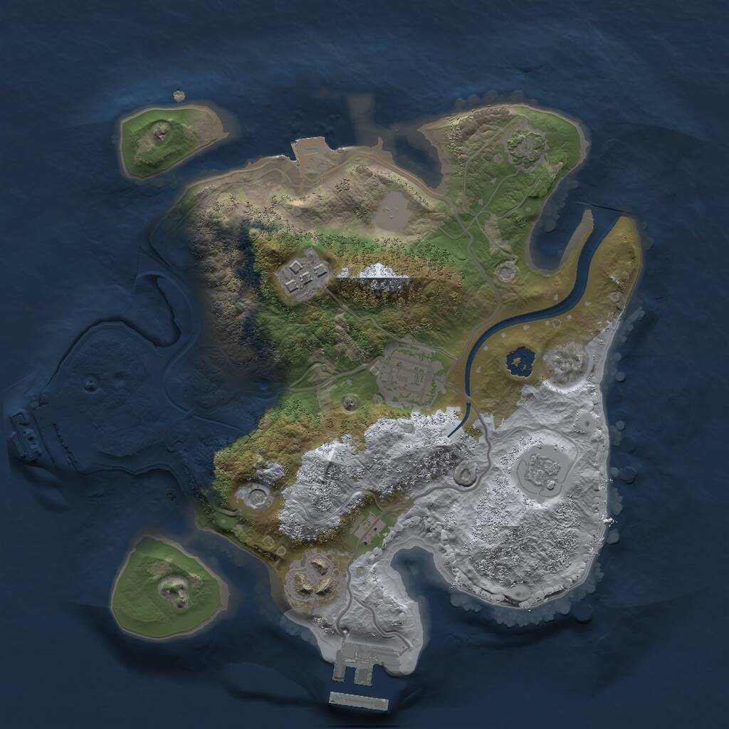 Rust Map: Procedural Map, Size: 2500, Seed: 1275850598, 9 Monuments