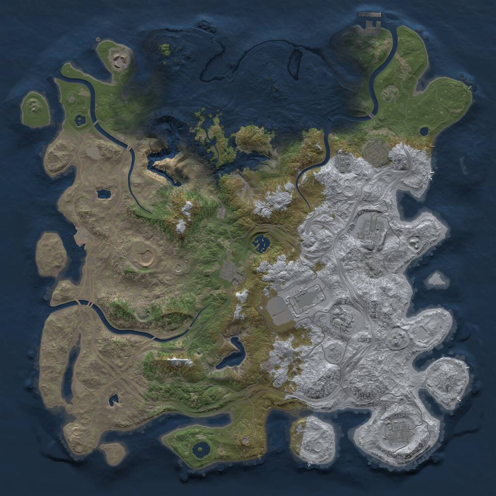 Rust Map: Procedural Map, Size: 4500, Seed: 1047246490, 16 Monuments