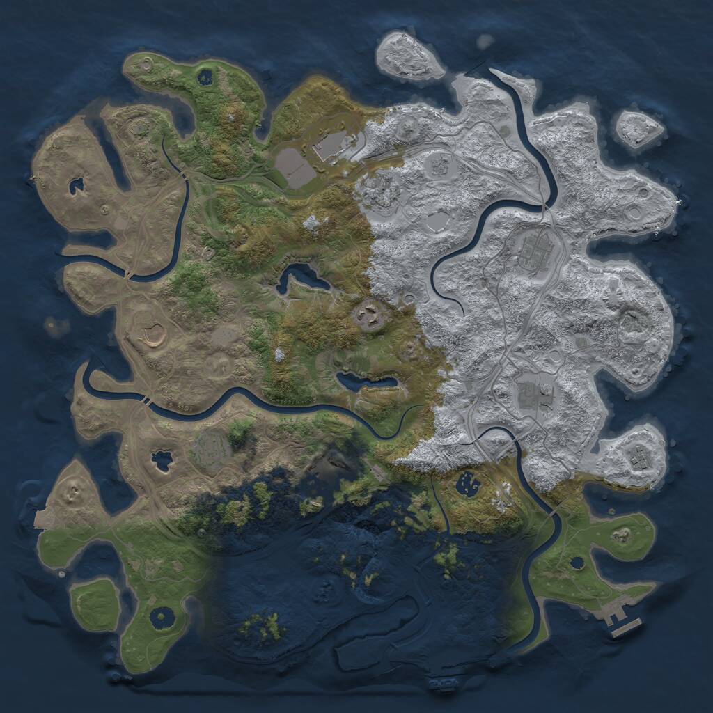 Rust Map: Procedural Map, Size: 4500, Seed: 1043471757, 16 Monuments