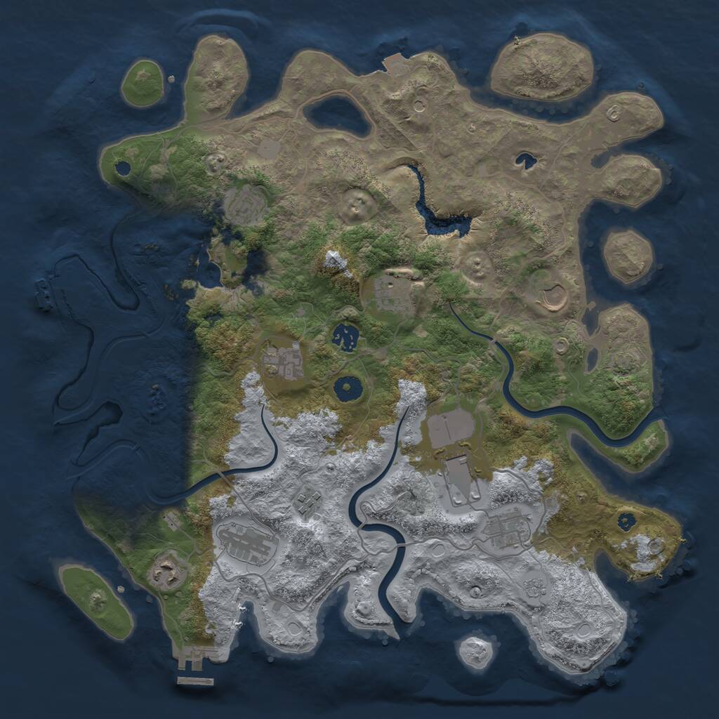 Rust Map: Procedural Map, Size: 4000, Seed: 837451, 16 Monuments
