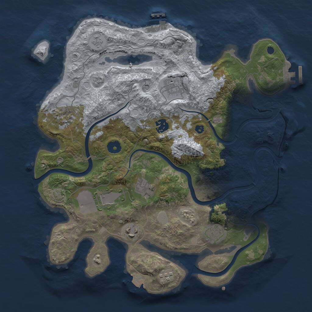 Rust Map: Procedural Map, Size: 3500, Seed: 2074916090, 14 Monuments