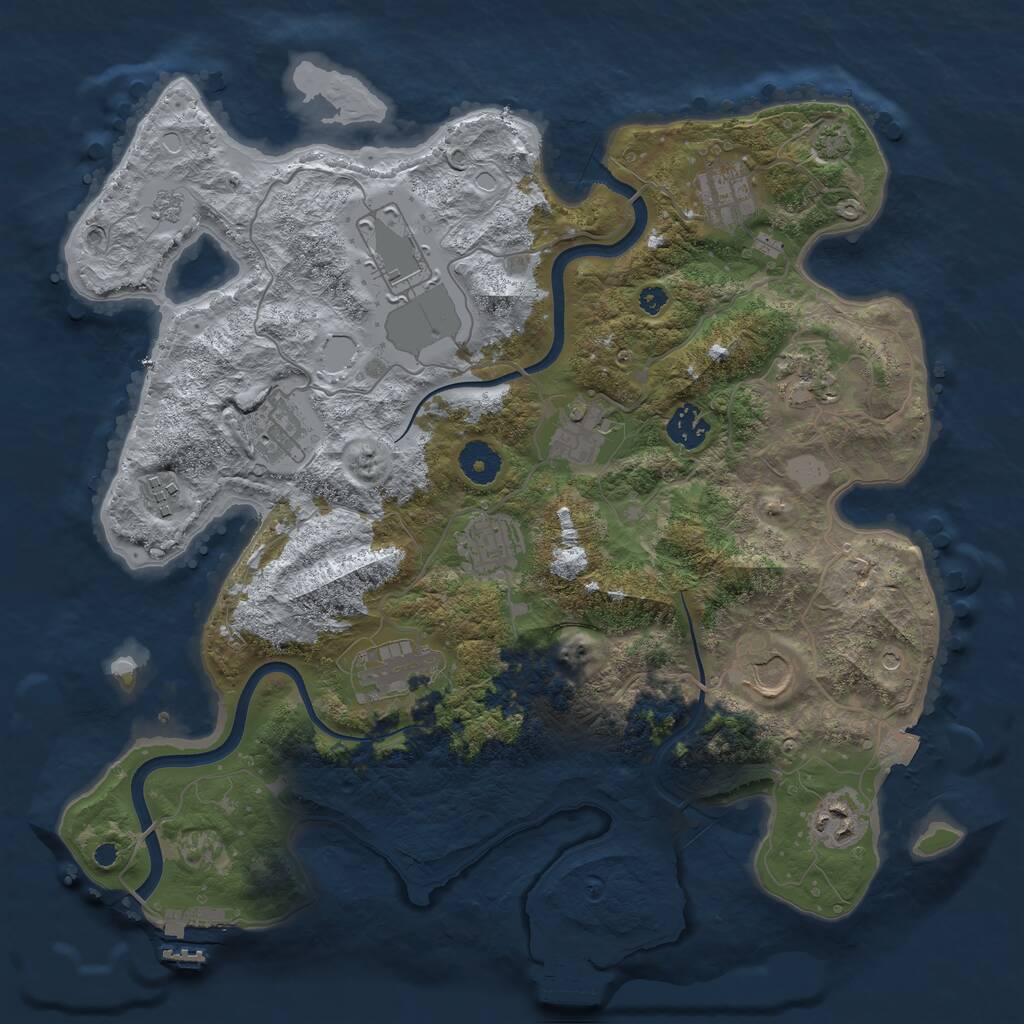 Rust Map: Procedural Map, Size: 3700, Seed: 127129033, 17 Monuments