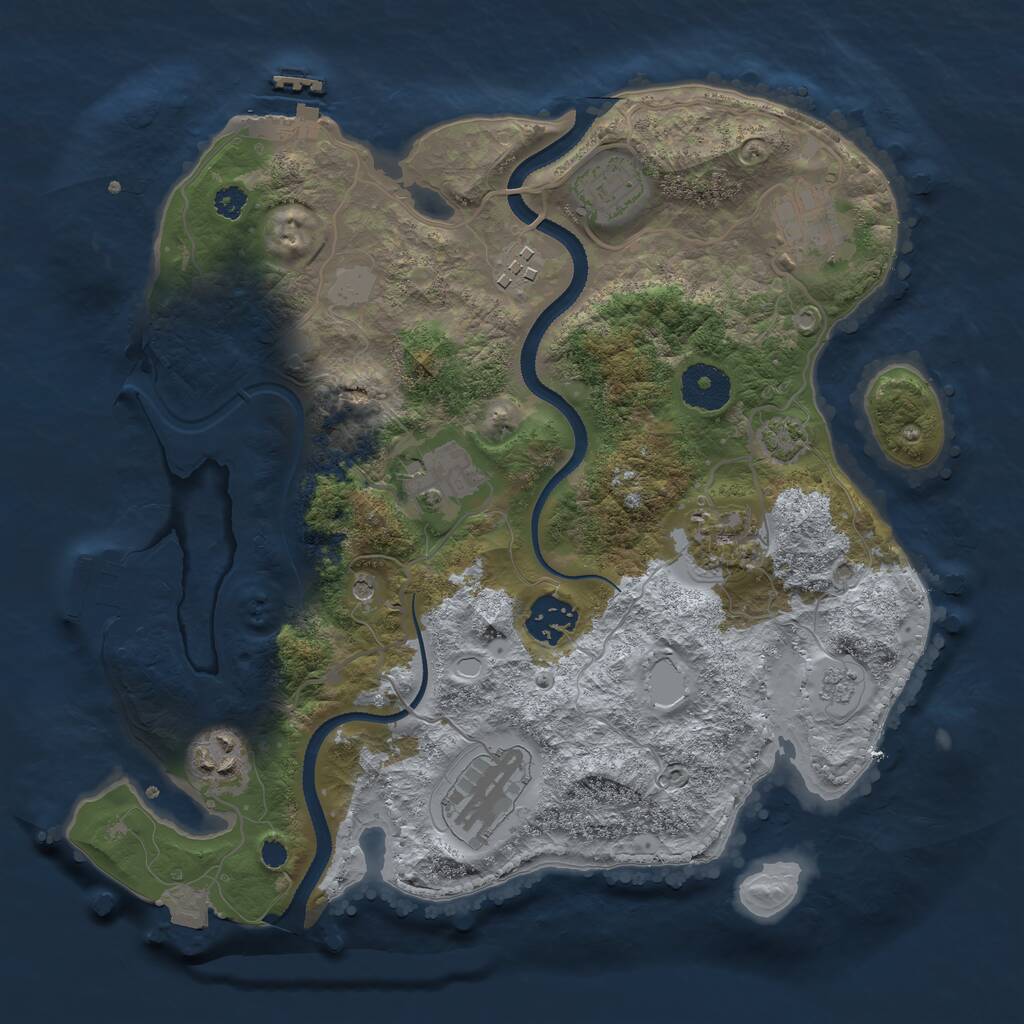 Rust Map: Procedural Map, Size: 3200, Seed: 56743, 14 Monuments