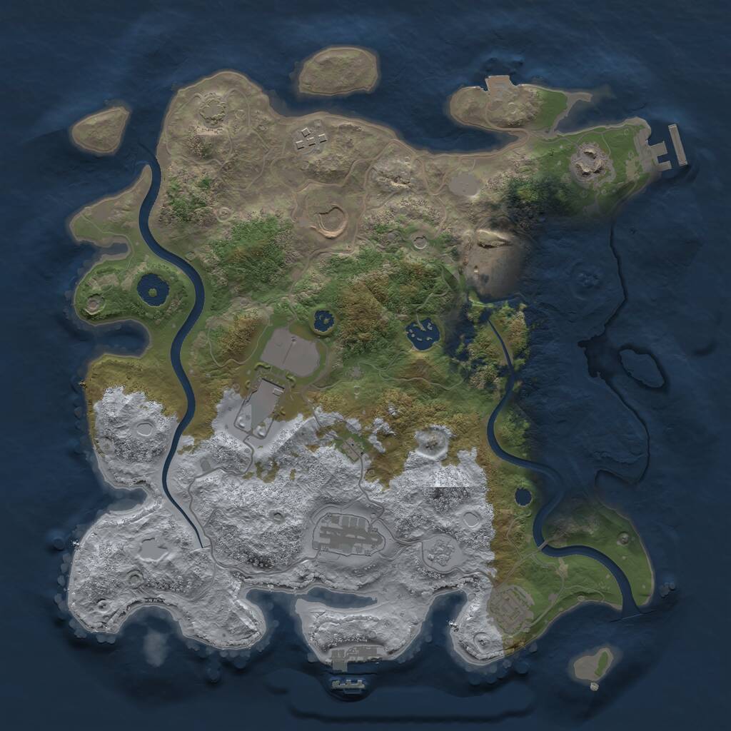 Rust Map: Procedural Map, Size: 3500, Seed: 1063869492, 14 Monuments