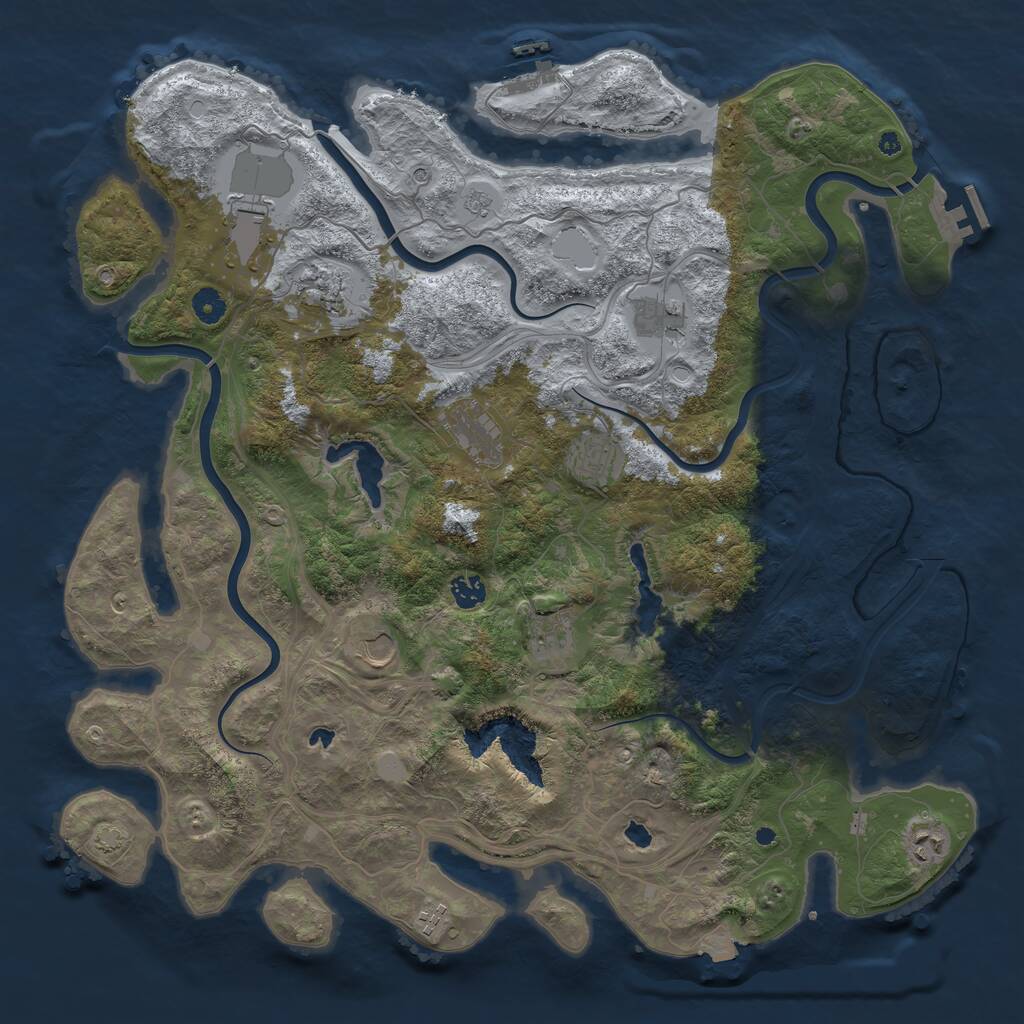 Rust Map: Procedural Map, Size: 4500, Seed: 1042730406, 16 Monuments