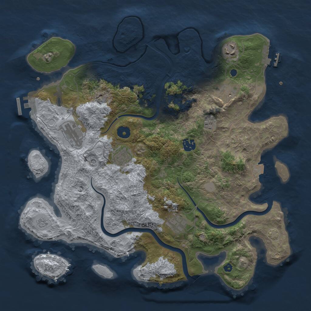 Rust Map: Procedural Map, Size: 3600, Seed: 1050937288, 13 Monuments