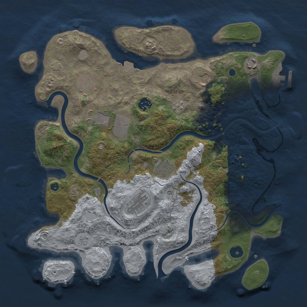 Rust Map: Procedural Map, Size: 3700, Seed: 1390605147, 13 Monuments
