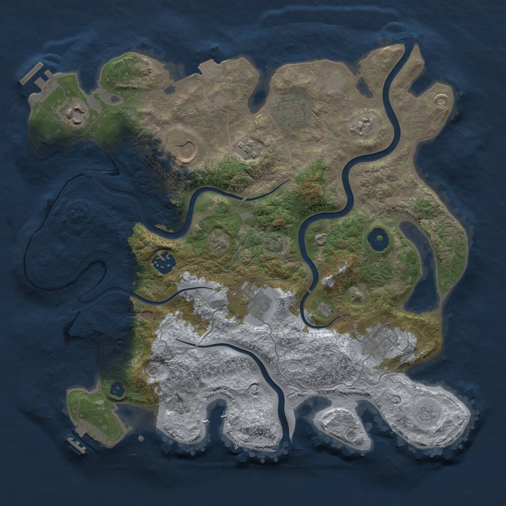 Rust Map: Procedural Map, Size: 3500, Seed: 1093958249, 13 Monuments