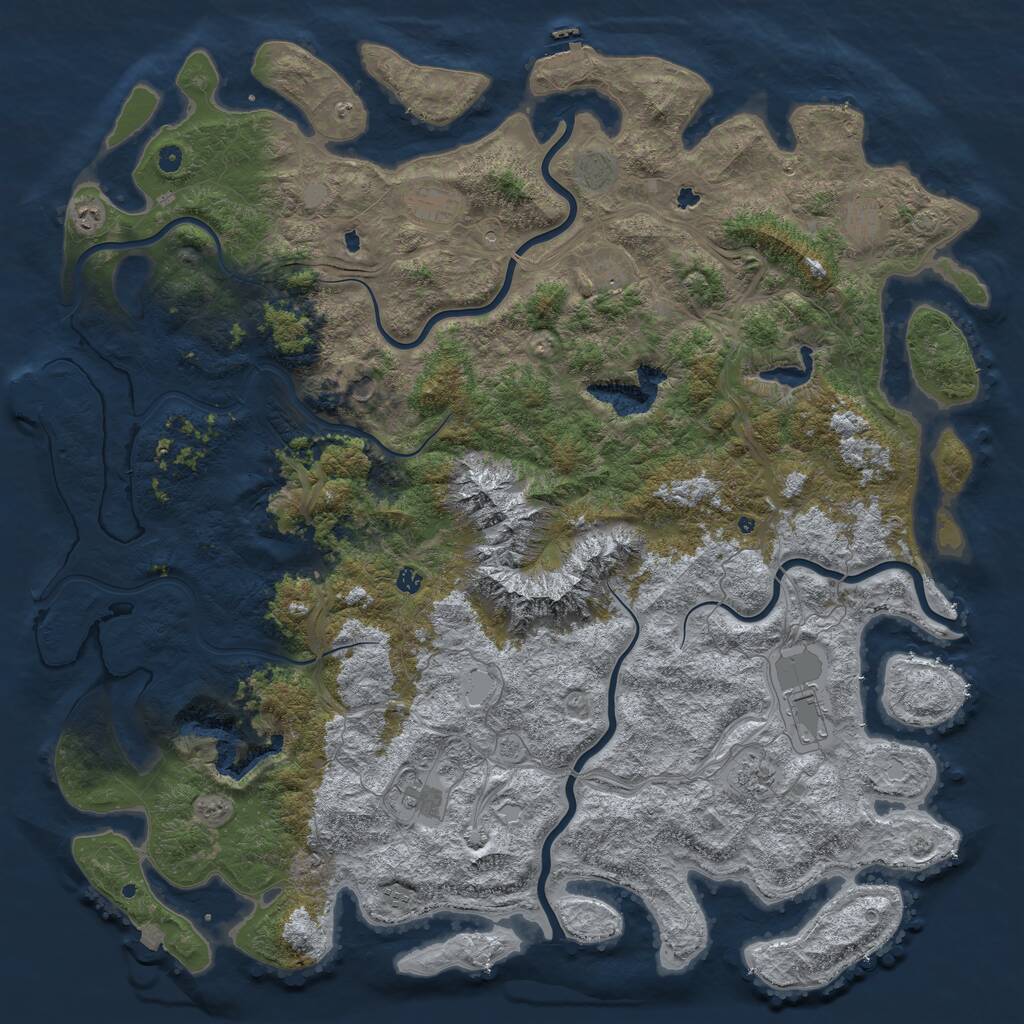 Rust Map: Procedural Map, Size: 6000, Seed: 594443684, 17 Monuments