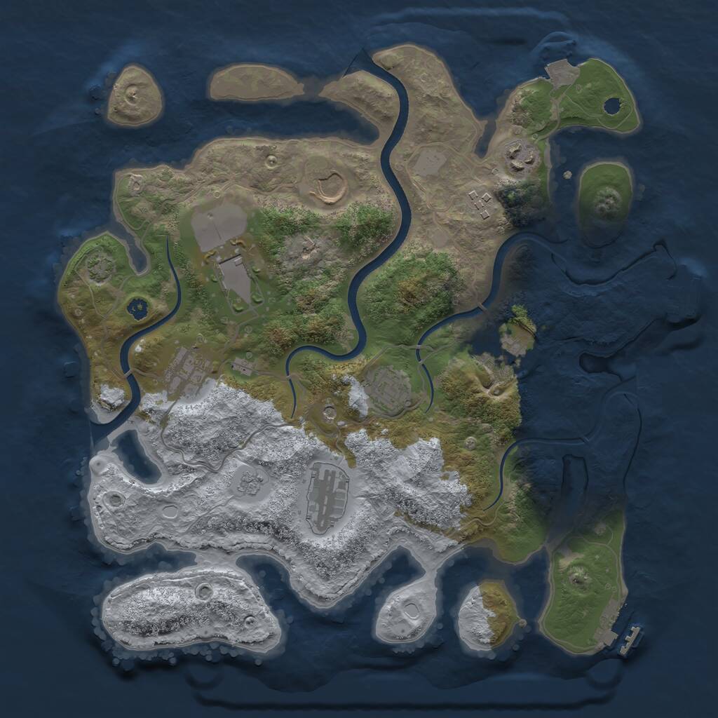 Rust Map: Procedural Map, Size: 3500, Seed: 1333128423, 14 Monuments