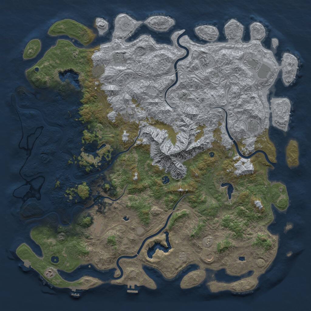 Rust Map: Procedural Map, Size: 6000, Seed: 914616439, 17 Monuments
