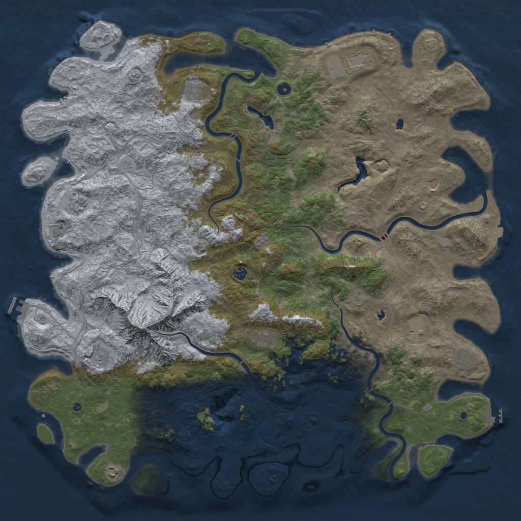 Rust Map: Procedural Map, Size: 6000, Seed: 1303684546, 17 Monuments