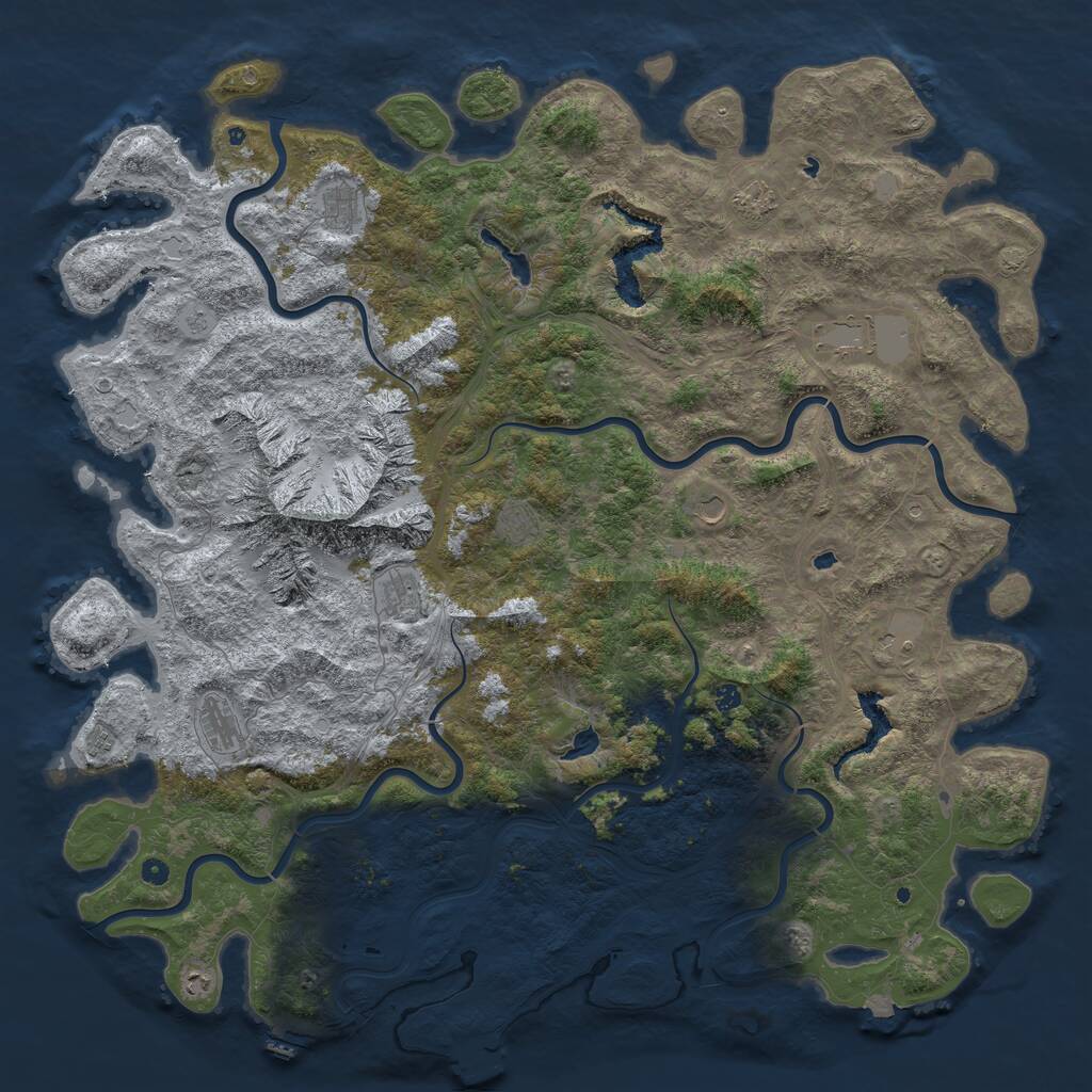 Rust Map: Procedural Map, Size: 6000, Seed: 1201186696, 17 Monuments