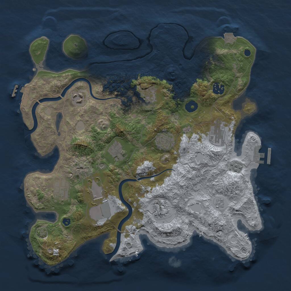 Rust Map: Procedural Map, Size: 3600, Seed: 1053368407, 16 Monuments