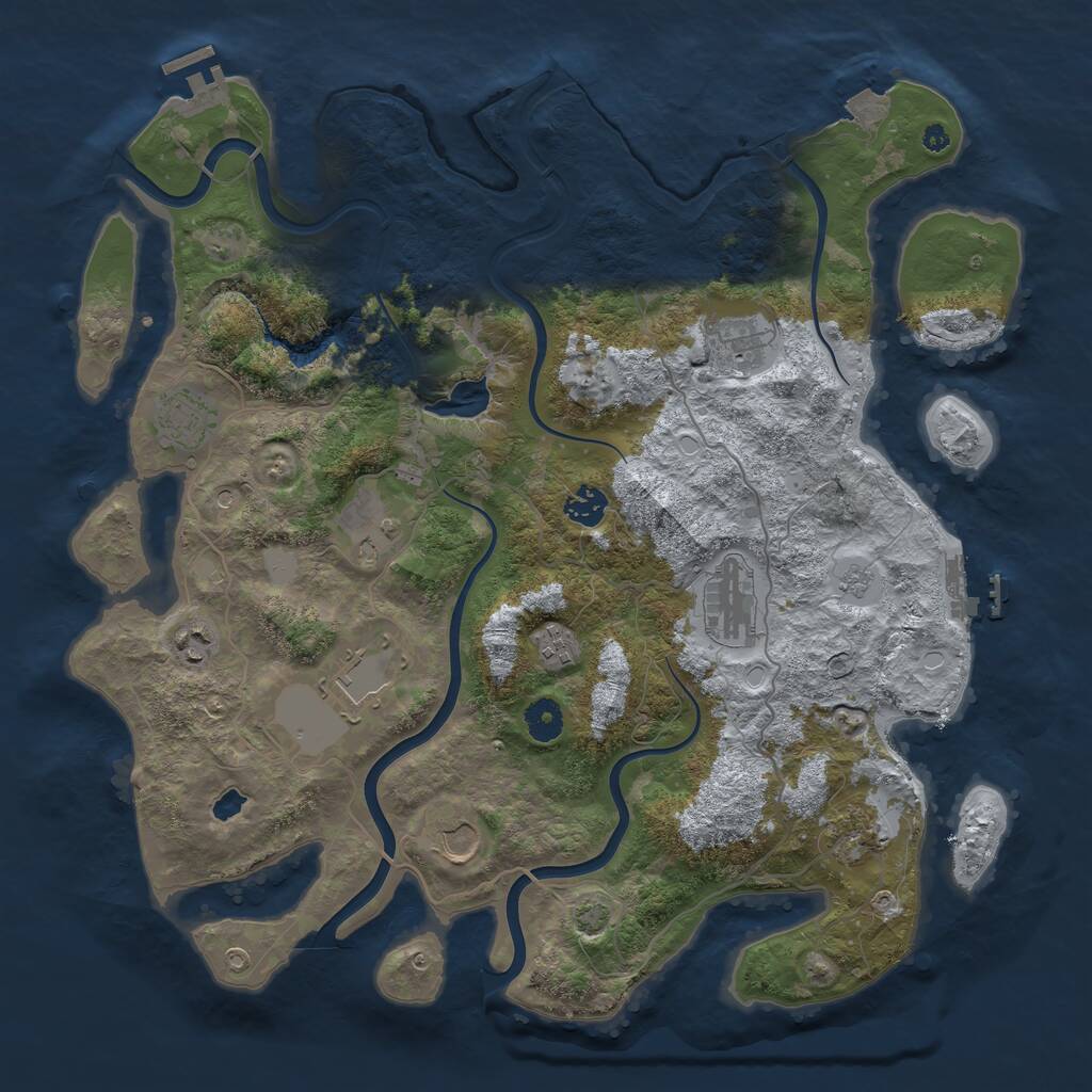 Rust Map: Procedural Map, Size: 4050, Seed: 605503222, 16 Monuments