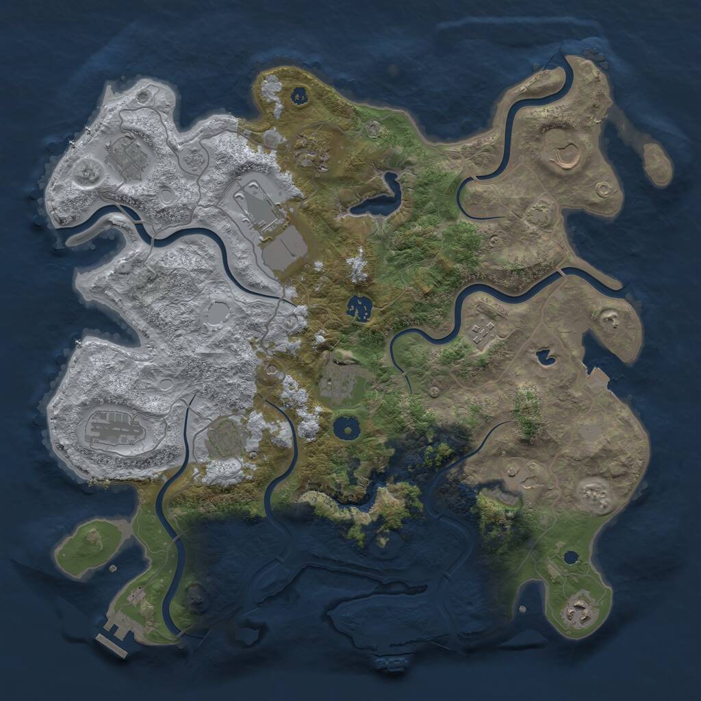 Rust Map: Procedural Map, Size: 4050, Seed: 791196885, 17 Monuments