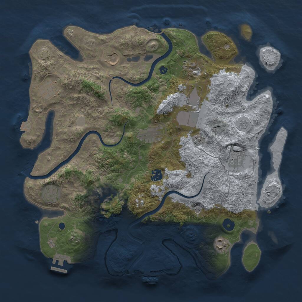 Rust Map: Procedural Map, Size: 3750, Seed: 1047436385, 17 Monuments