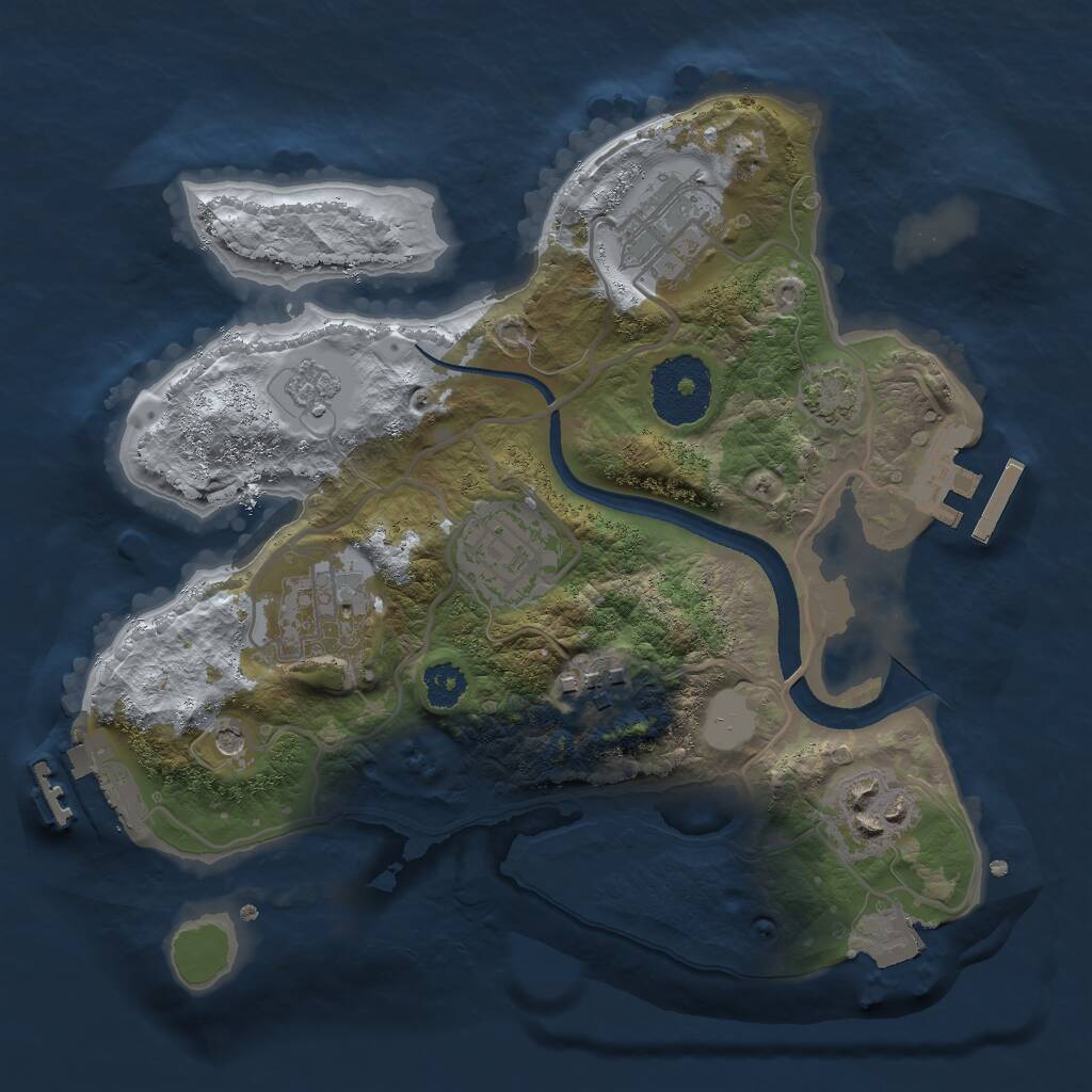Rust Map: Procedural Map, Size: 2500, Seed: 1084088497, 11 Monuments