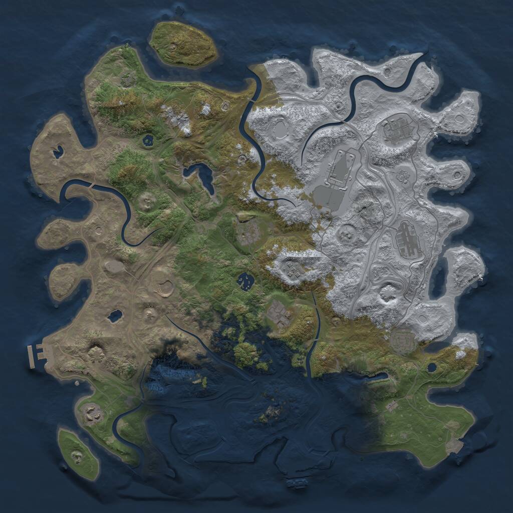 Rust Map: Procedural Map, Size: 4500, Seed: 1075193253, 17 Monuments