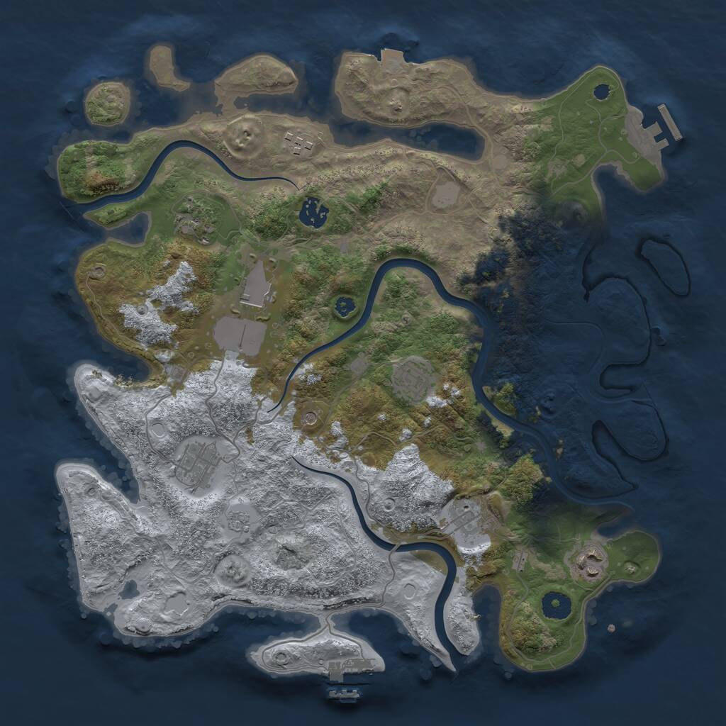 Rust Map: Procedural Map, Size: 3750, Seed: 2129926341, 14 Monuments