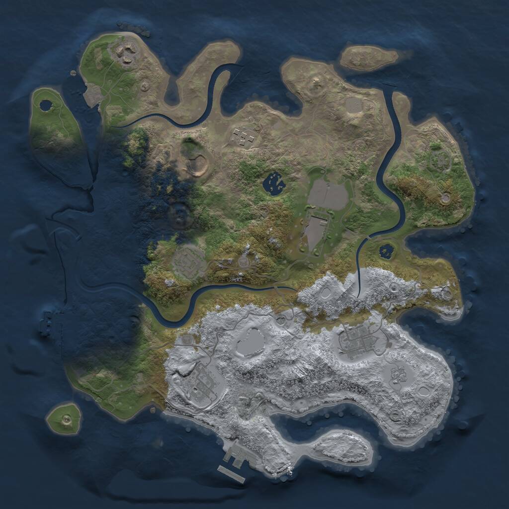 Rust Map: Procedural Map, Size: 3500, Seed: 1365902677, 14 Monuments