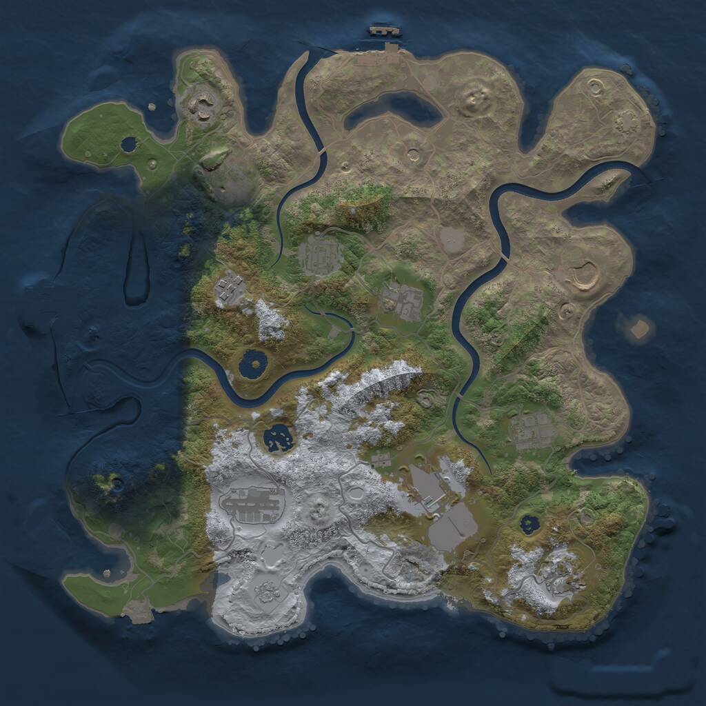 Rust Map: Procedural Map, Size: 3700, Seed: 1260723109, 17 Monuments