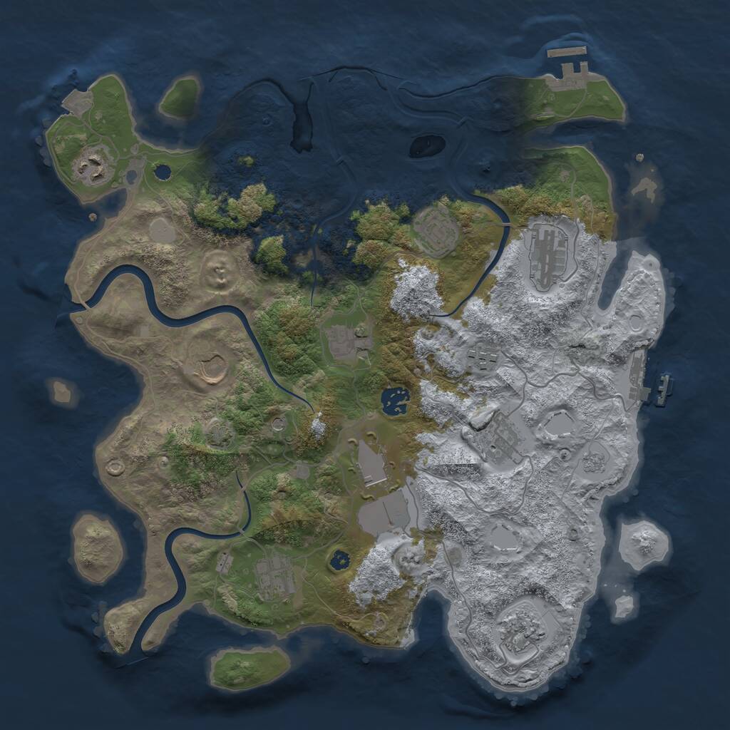 Rust Map: Procedural Map, Size: 3750, Seed: 633787966, 17 Monuments