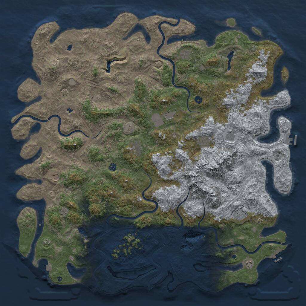 Rust Map: Procedural Map, Size: 6000, Seed: 554726, 17 Monuments