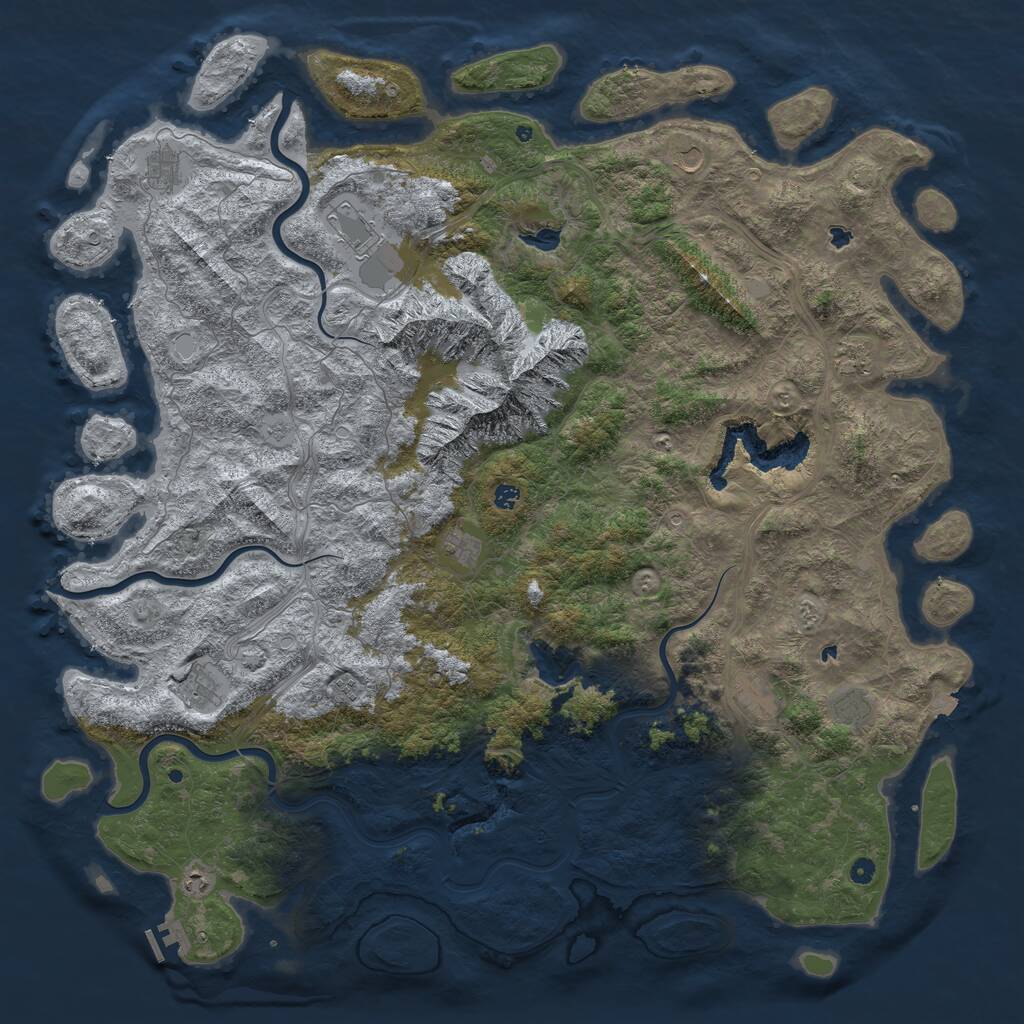 Rust Map: Procedural Map, Size: 6000, Seed: 424983754, 16 Monuments
