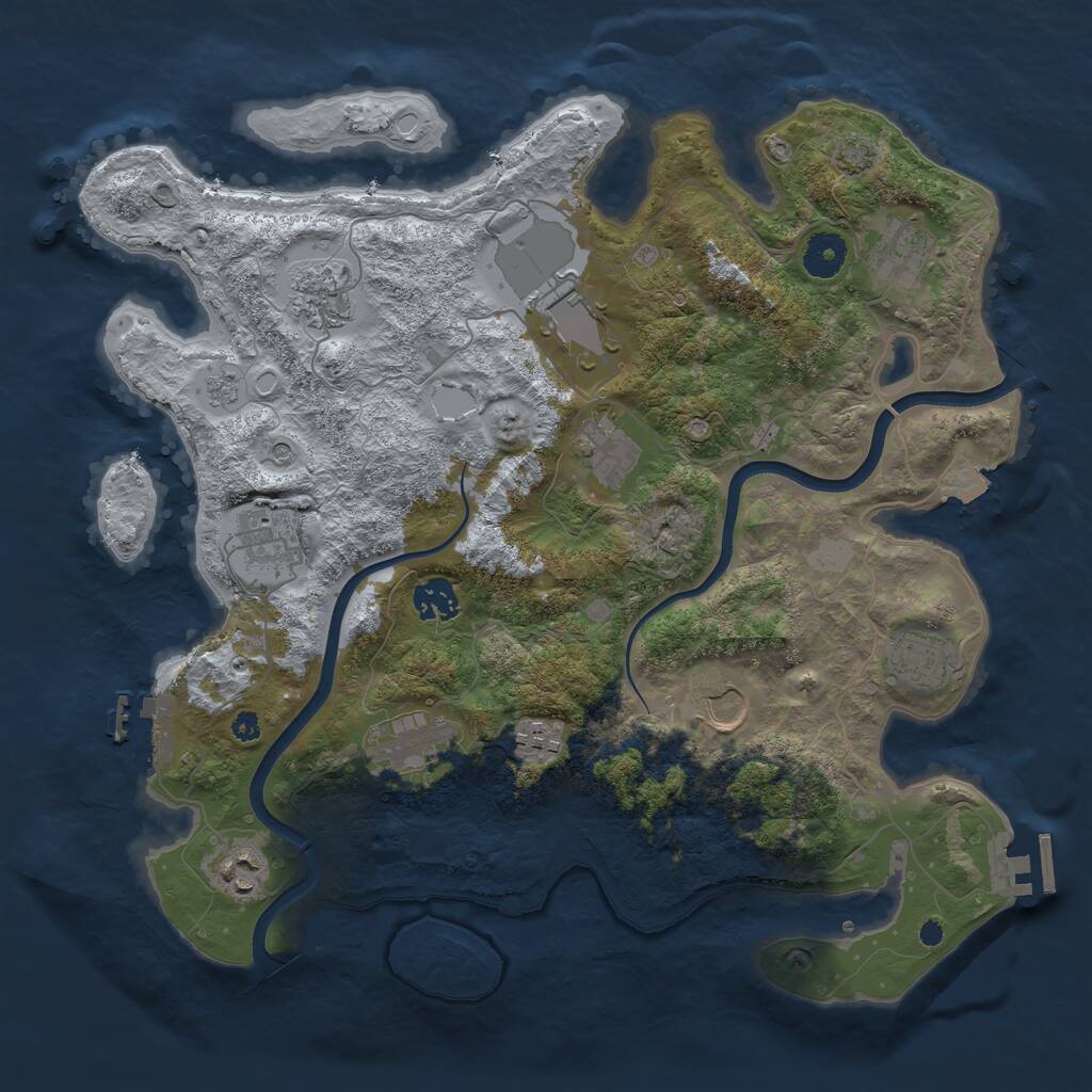 Rust Map: Procedural Map, Size: 3700, Seed: 1324166457, 17 Monuments