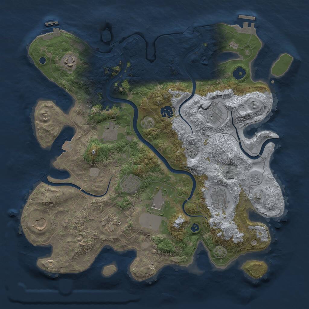 Rust Map: Procedural Map, Size: 3750, Seed: 1991966908, 16 Monuments