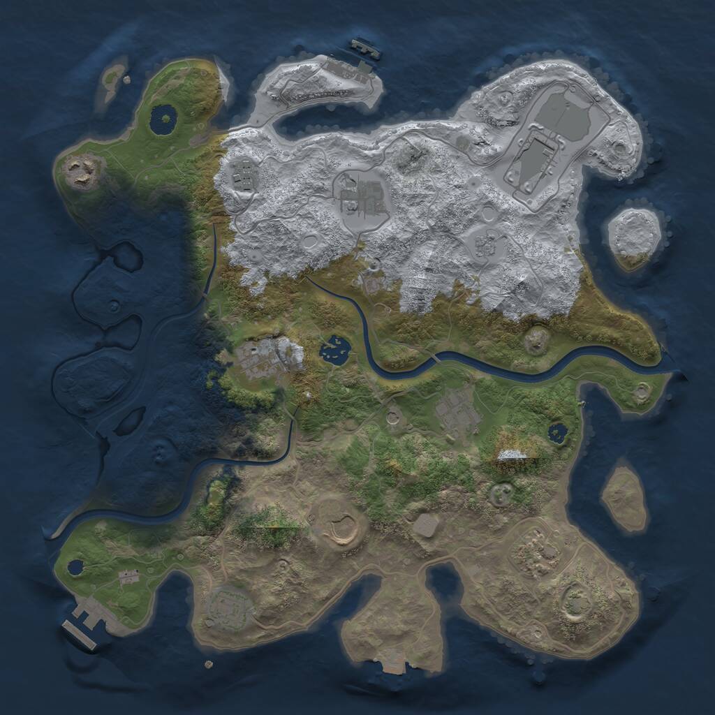 Rust Map: Procedural Map, Size: 3650, Seed: 2075112983, 16 Monuments