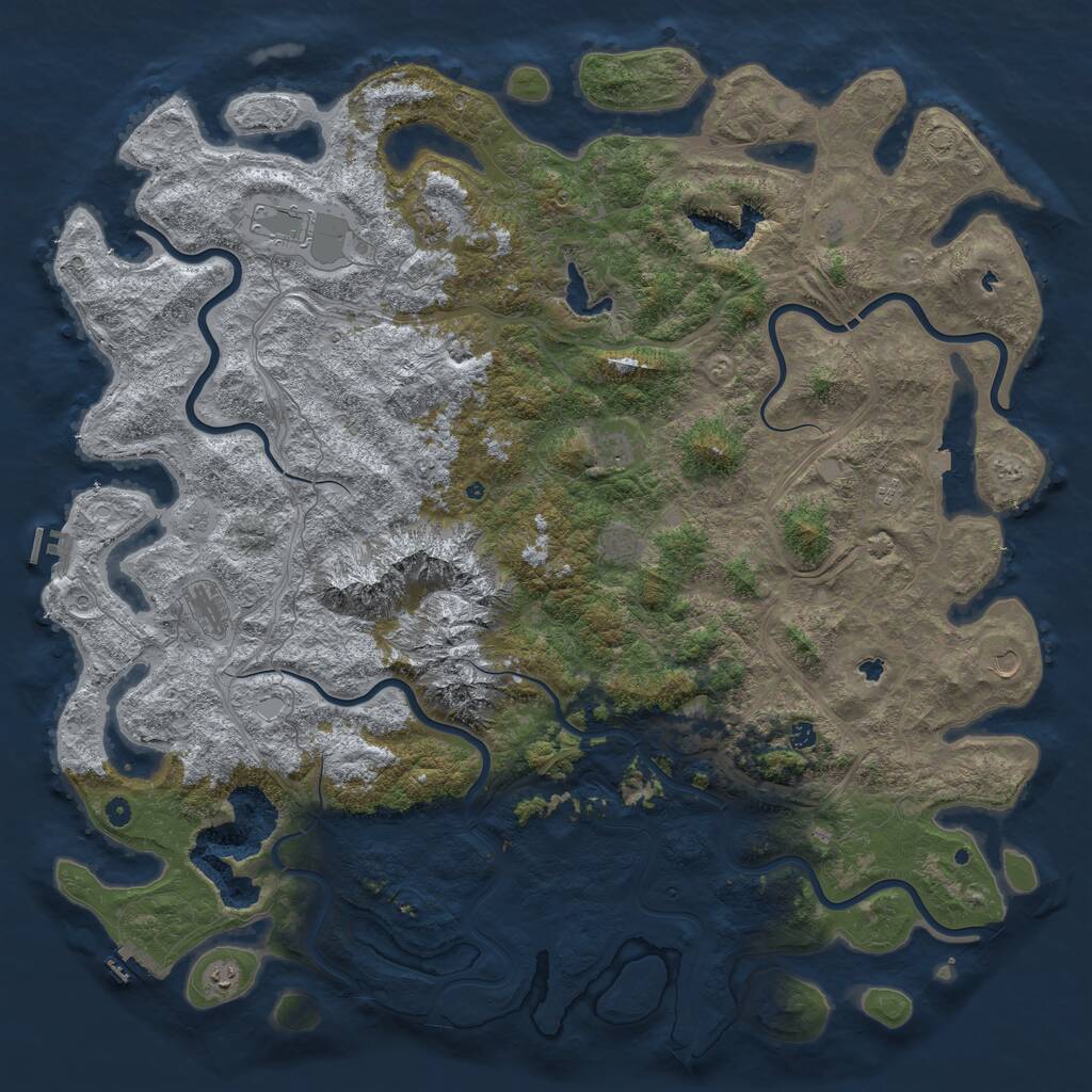 Rust Map: Procedural Map, Size: 6000, Seed: 140138215, 17 Monuments