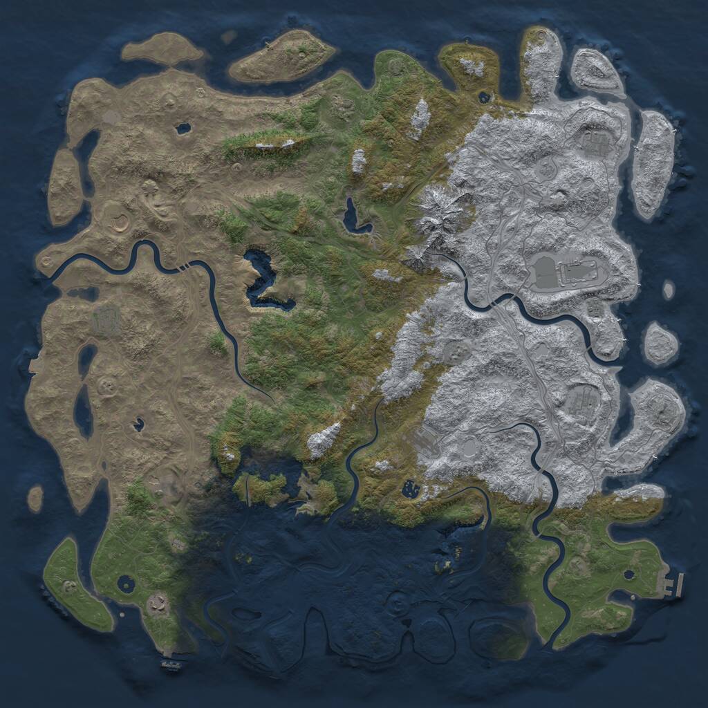 Rust Map: Procedural Map, Size: 6000, Seed: 954658849, 17 Monuments