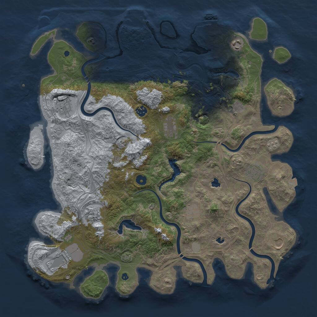 Rust Map: Procedural Map, Size: 4500, Seed: 1277893357, 17 Monuments