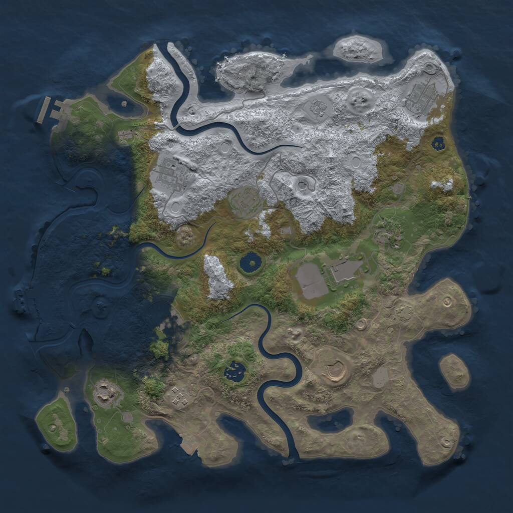 Rust Map: Procedural Map, Size: 3750, Seed: 74602035, 16 Monuments