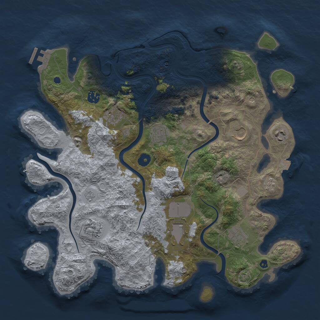 Rust Map: Procedural Map, Size: 3800, Seed: 87654321, 14 Monuments