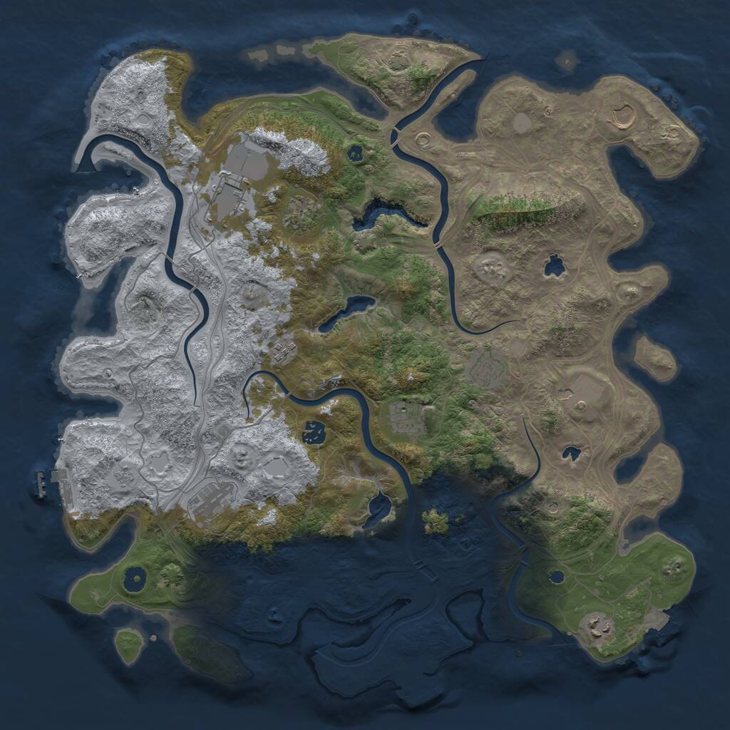 Rust Map: Procedural Map, Size: 4500, Seed: 847185810, 16 Monuments