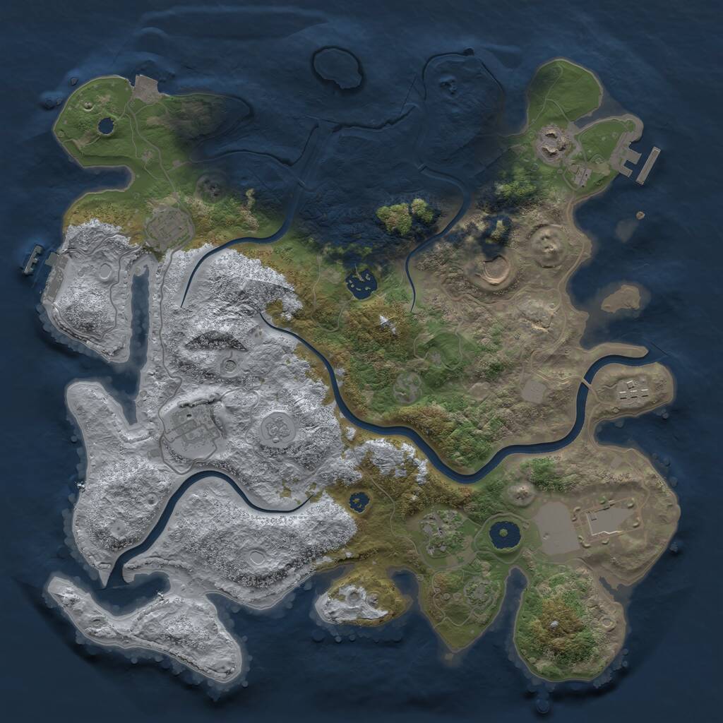 Rust Map: Procedural Map, Size: 3700, Seed: 1941427450, 14 Monuments