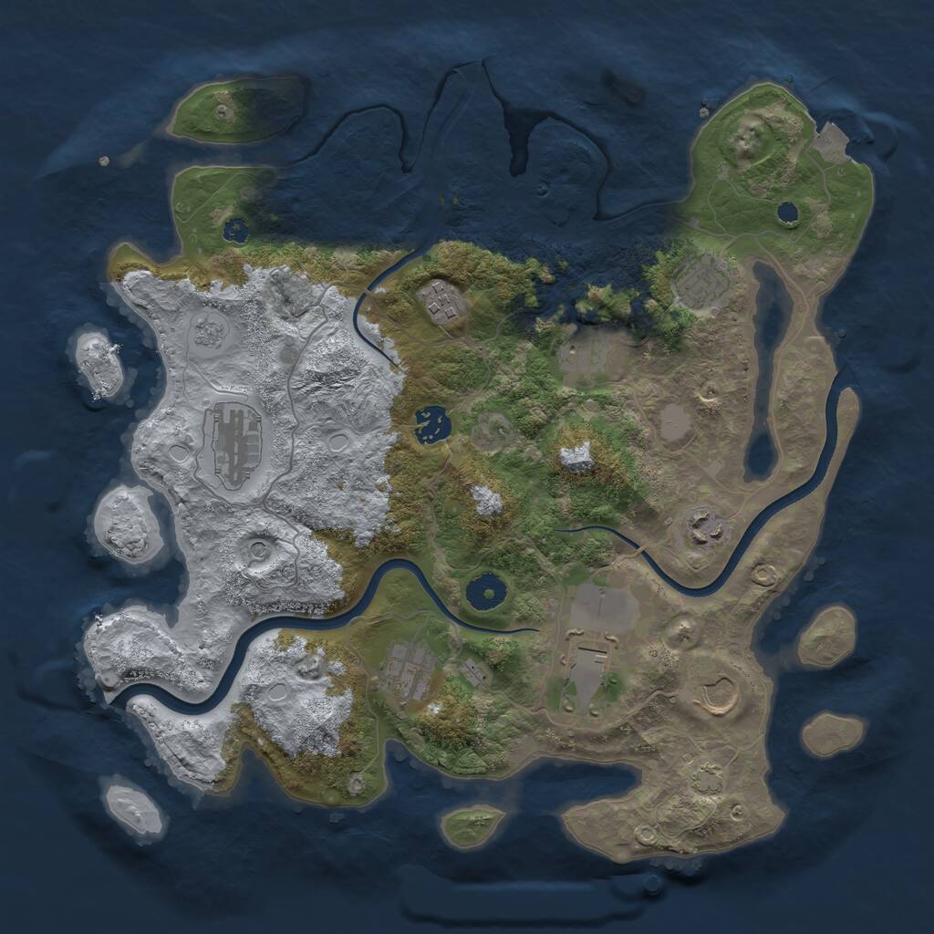 Rust Map: Procedural Map, Size: 3690, Seed: 1716801791, 13 Monuments