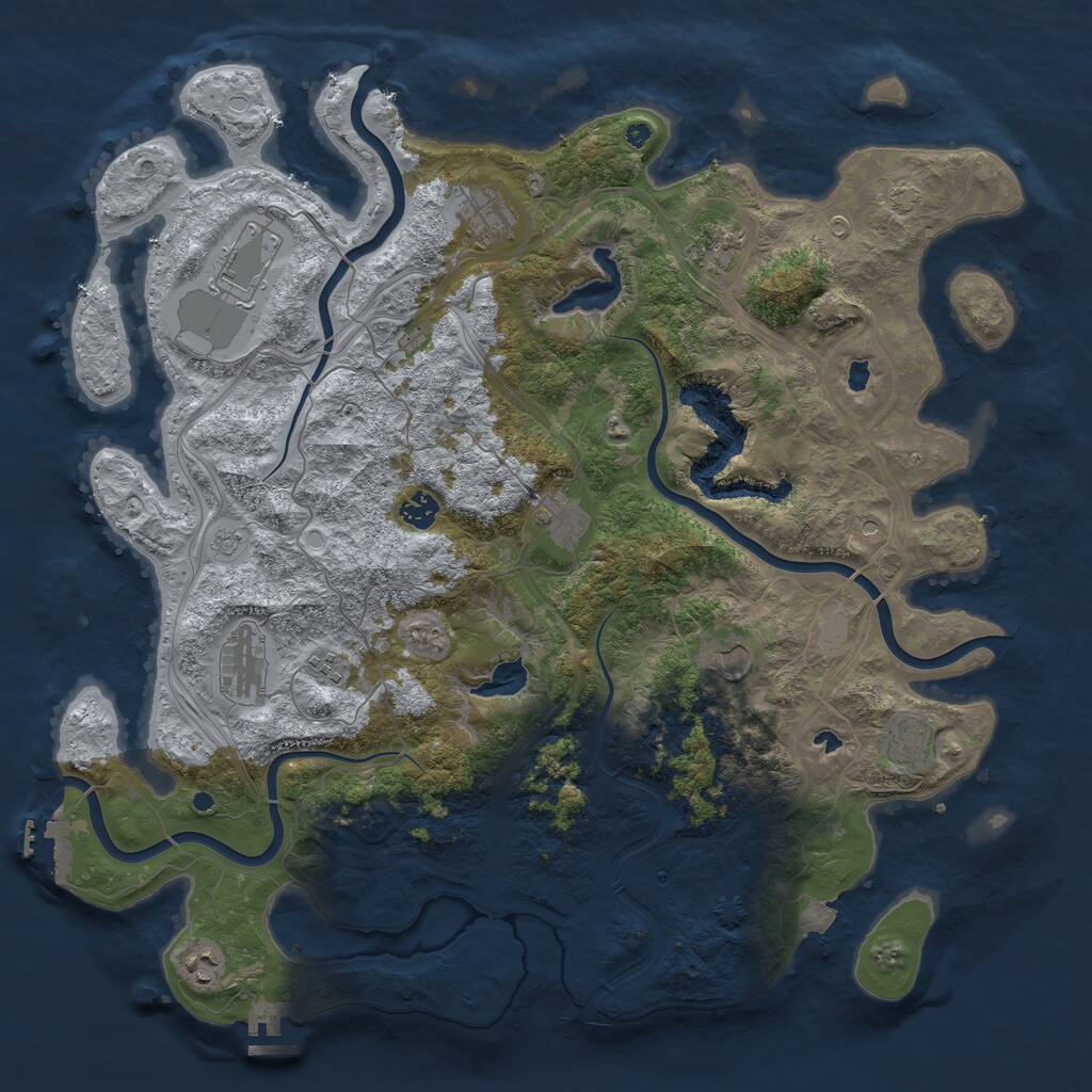 Rust Map: Procedural Map, Size: 4500, Seed: 1223263769, 16 Monuments