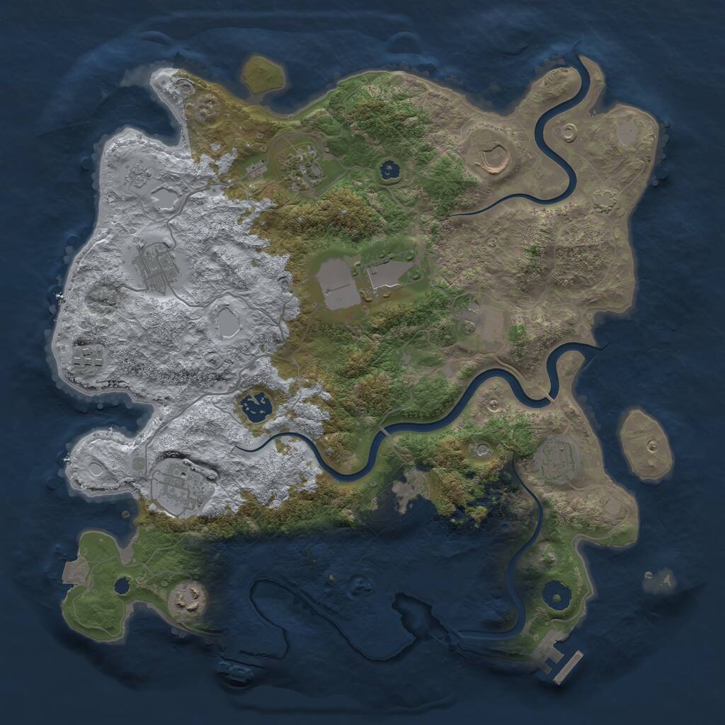Rust Map: Procedural Map, Size: 3750, Seed: 598730447, 17 Monuments