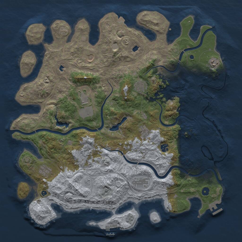 Rust Map: Procedural Map, Size: 4500, Seed: 844732871, 16 Monuments