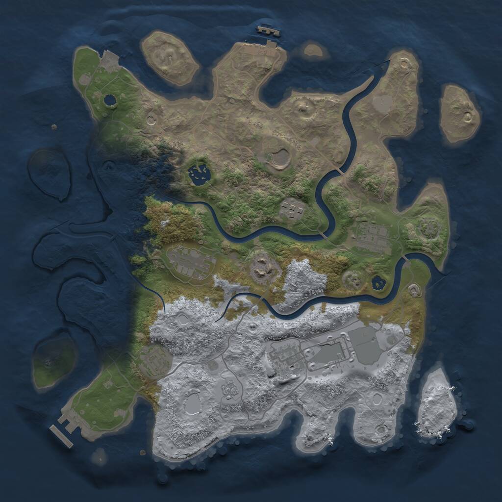 Rust Map: Procedural Map, Size: 3500, Seed: 2055466090, 15 Monuments