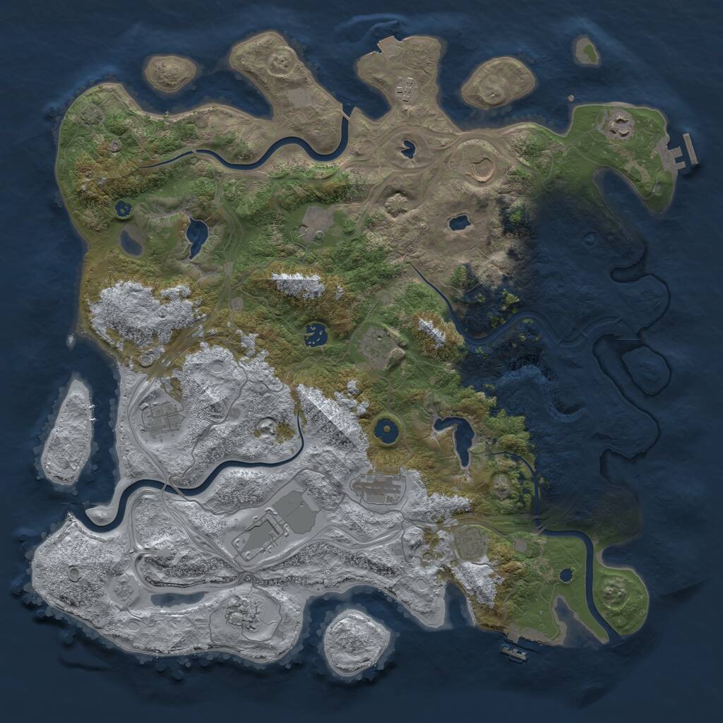 Rust Map: Procedural Map, Size: 4500, Seed: 1157105761, 17 Monuments