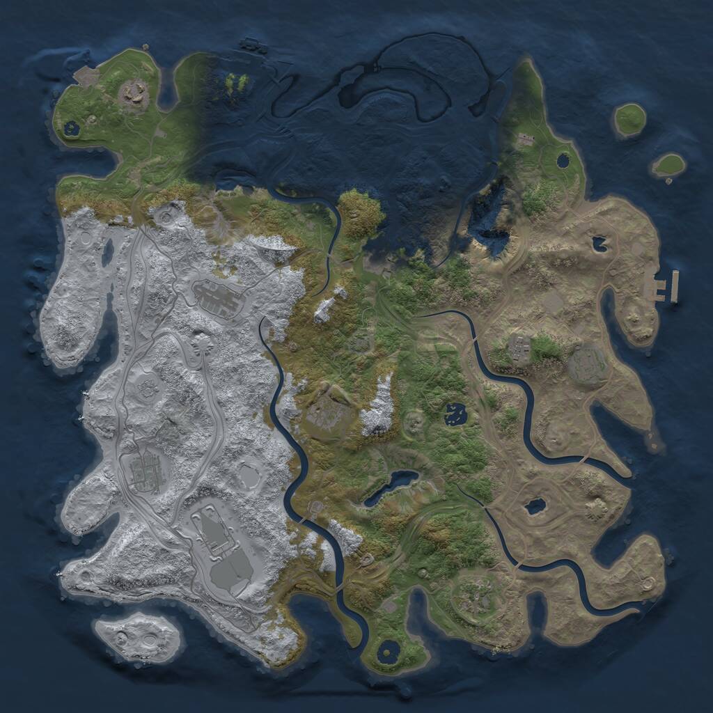 Rust Map: Procedural Map, Size: 4500, Seed: 1376797574, 16 Monuments