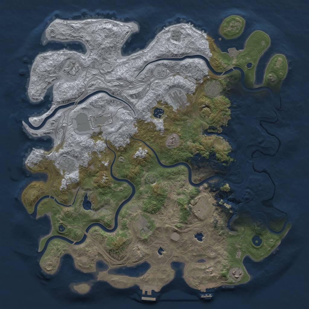 Rust Map: Procedural Map, Size: 4500, Seed: 970864571, 16 Monuments
