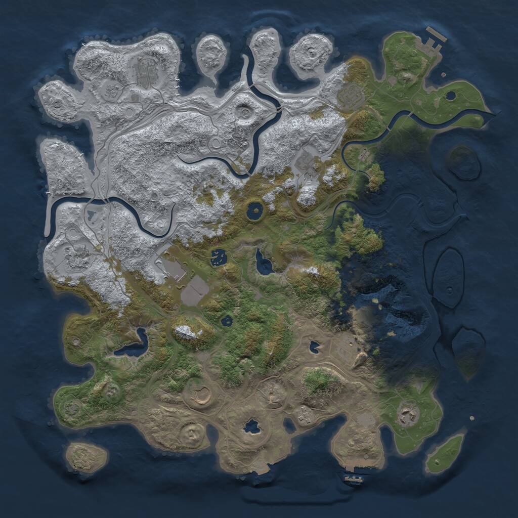 Rust Map: Procedural Map, Size: 4500, Seed: 1050972858, 16 Monuments