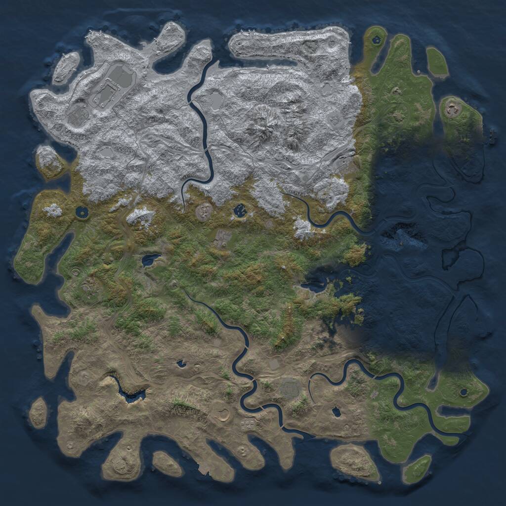 Rust Map: Procedural Map, Size: 6000, Seed: 355683603, 17 Monuments